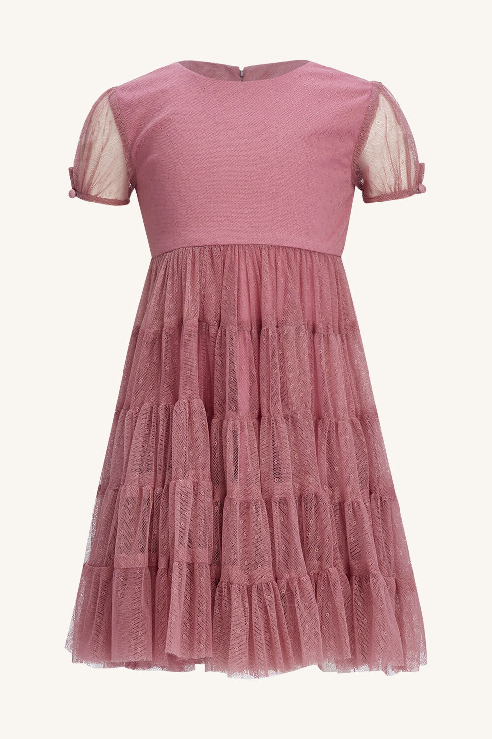 GIRLS LYDIA TIERED MESH DRESS in colour VANILLA CREAM