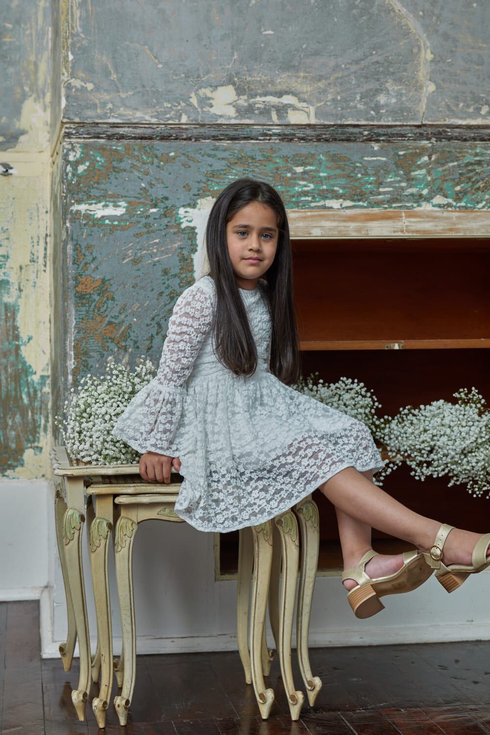 GIRLS ELOISE LACE DRESS in colour CLOUD DANCER
