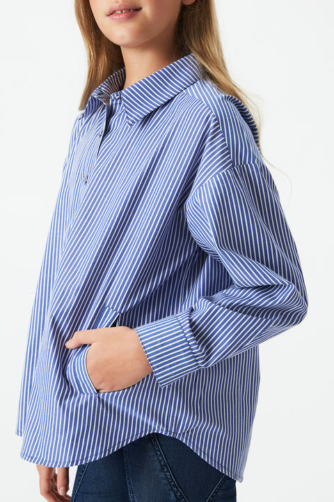 GIRLS STRIPED OVERSIZED SHIRT in colour PEACOAT