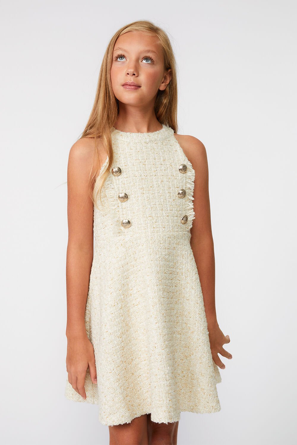 GIRLS ROMA BOUCLE DRESS in colour PEARLED IVORY