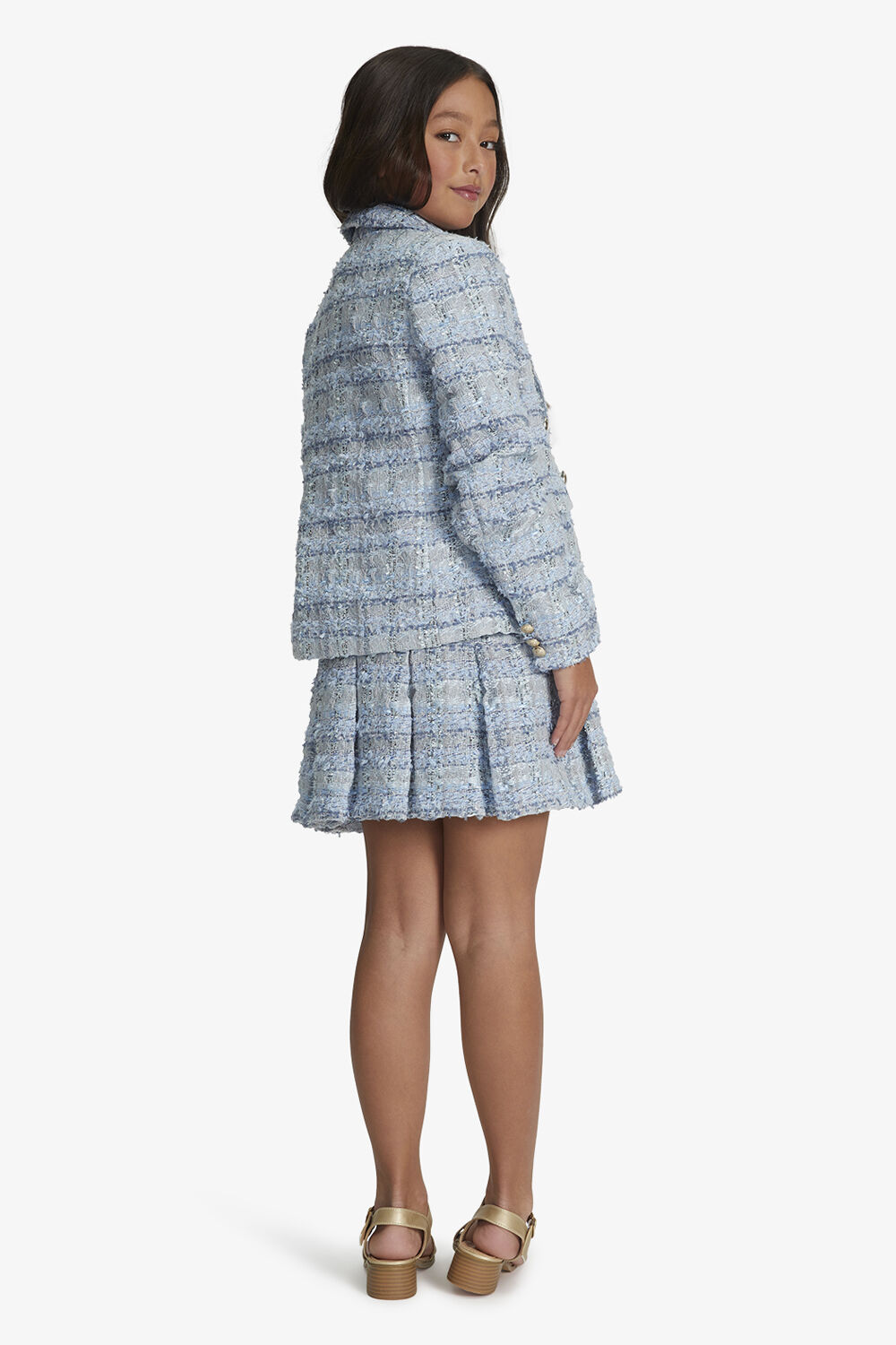 GIRLS ROMA BOUCLE BLAZER in colour CERULEAN