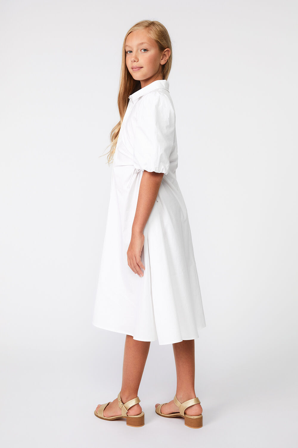 GIRLS CUT OUT MIDI SHIRT DRESS in colour BRIGHT WHITE