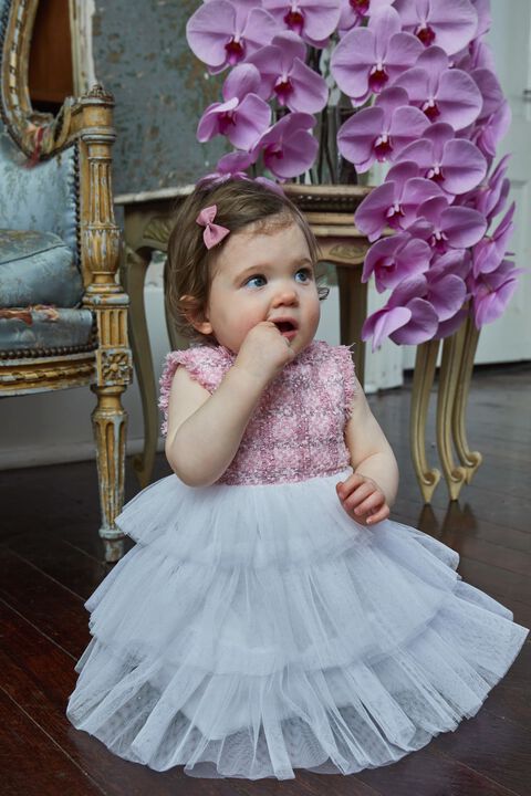BABY GIRL INDIA BOUCLE DRESS in colour SACHET PINK