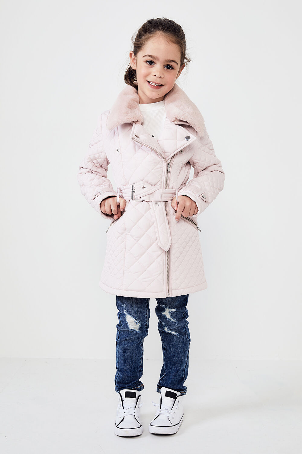 JUNIOR GIRL GRACE QUILTED COAT in colour PRIMROSE PINK