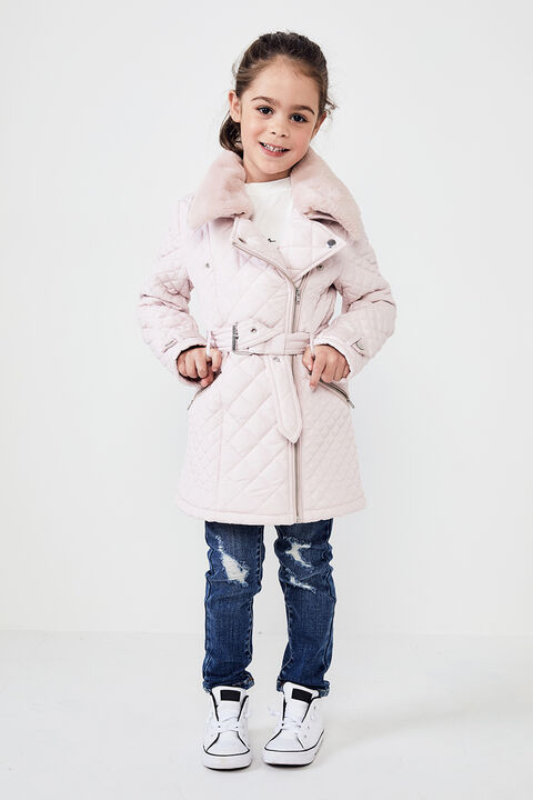 JUNIOR GIRL GRACE QUILTED COAT in colour PRIMROSE PINK