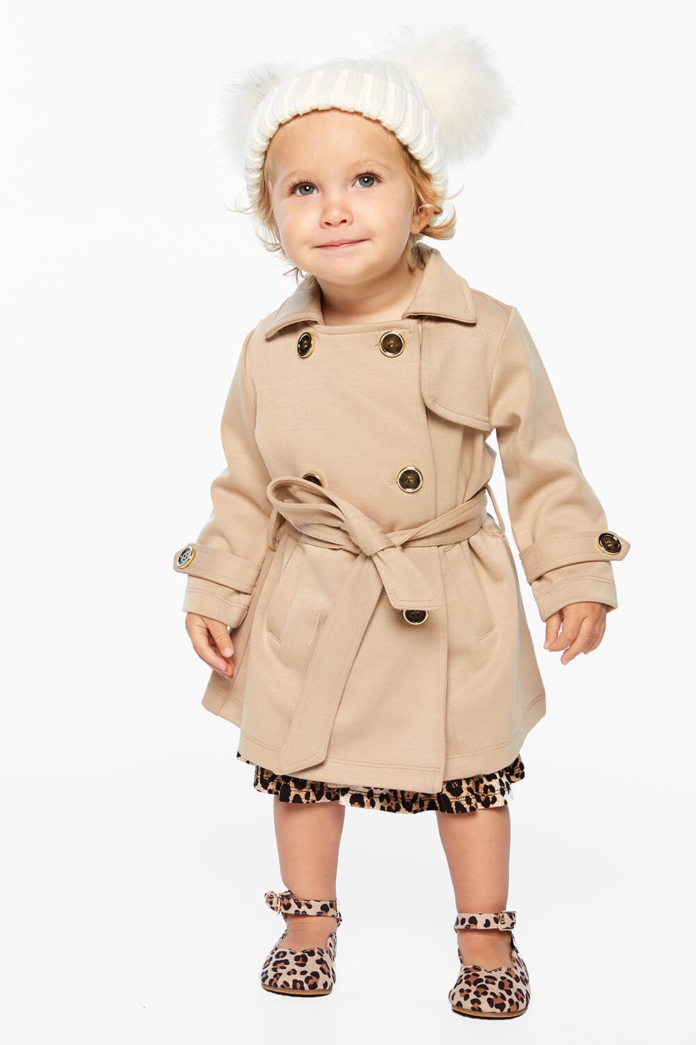 Baby Girl Ponti Trench Coat in Pebble