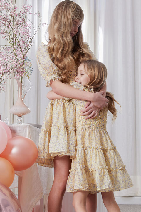 GIRLS TIERED FLORAL DRESS in colour PASTEL YELLOW