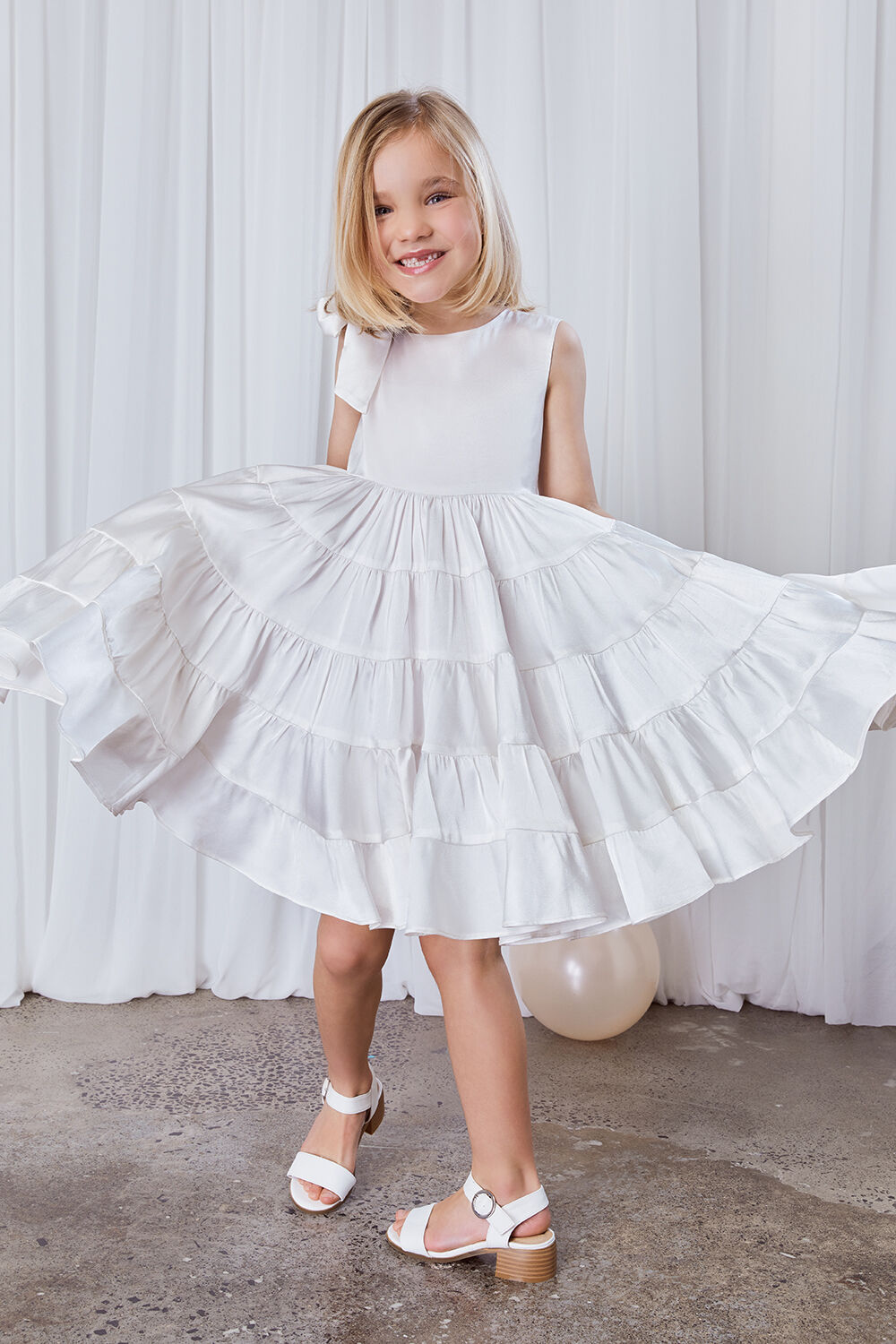 GIRLS ANJA TIERED DRESS in colour CLOUD DANCER