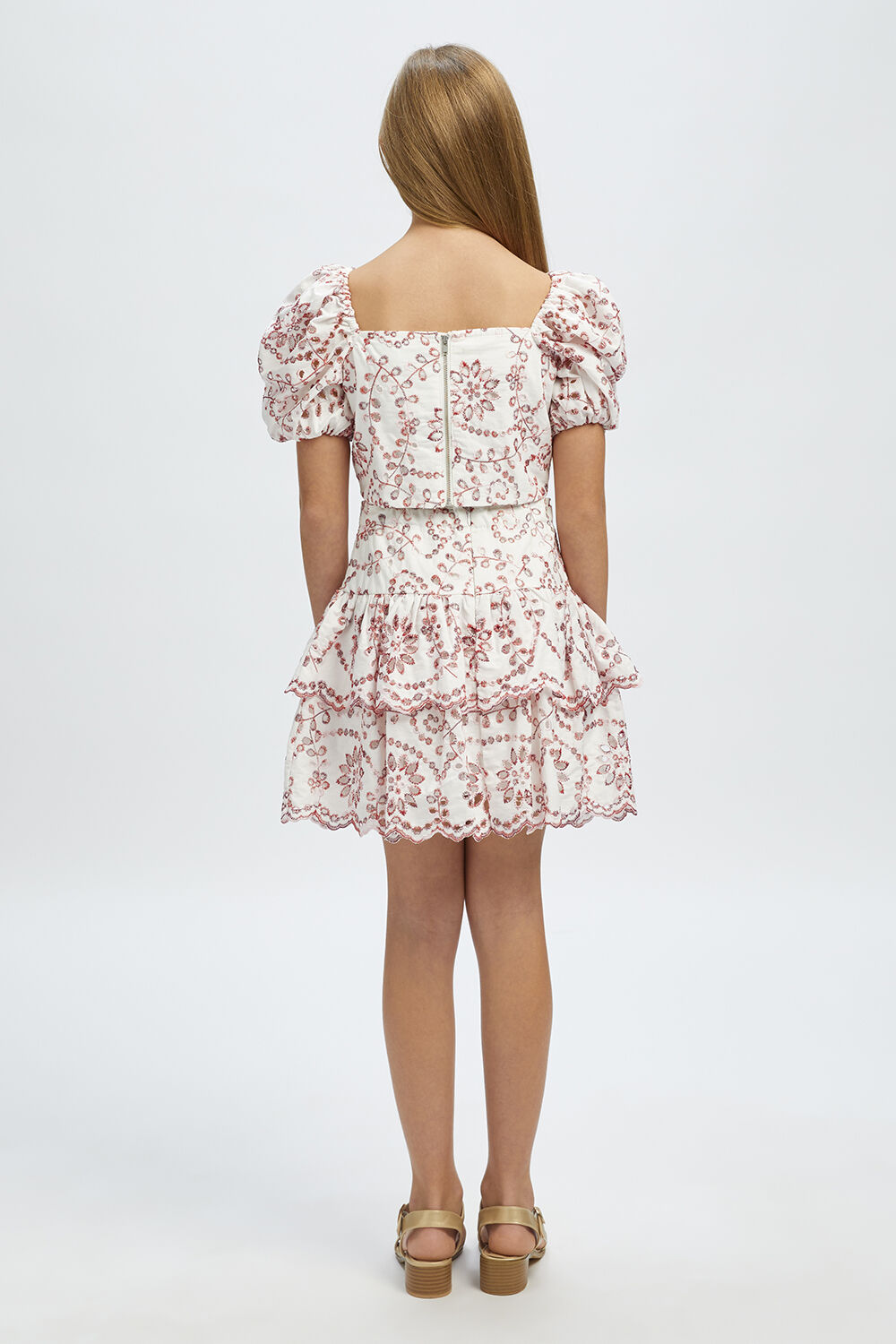GIRLS AMELIA BRODERIE TOP in colour POINSETTIA