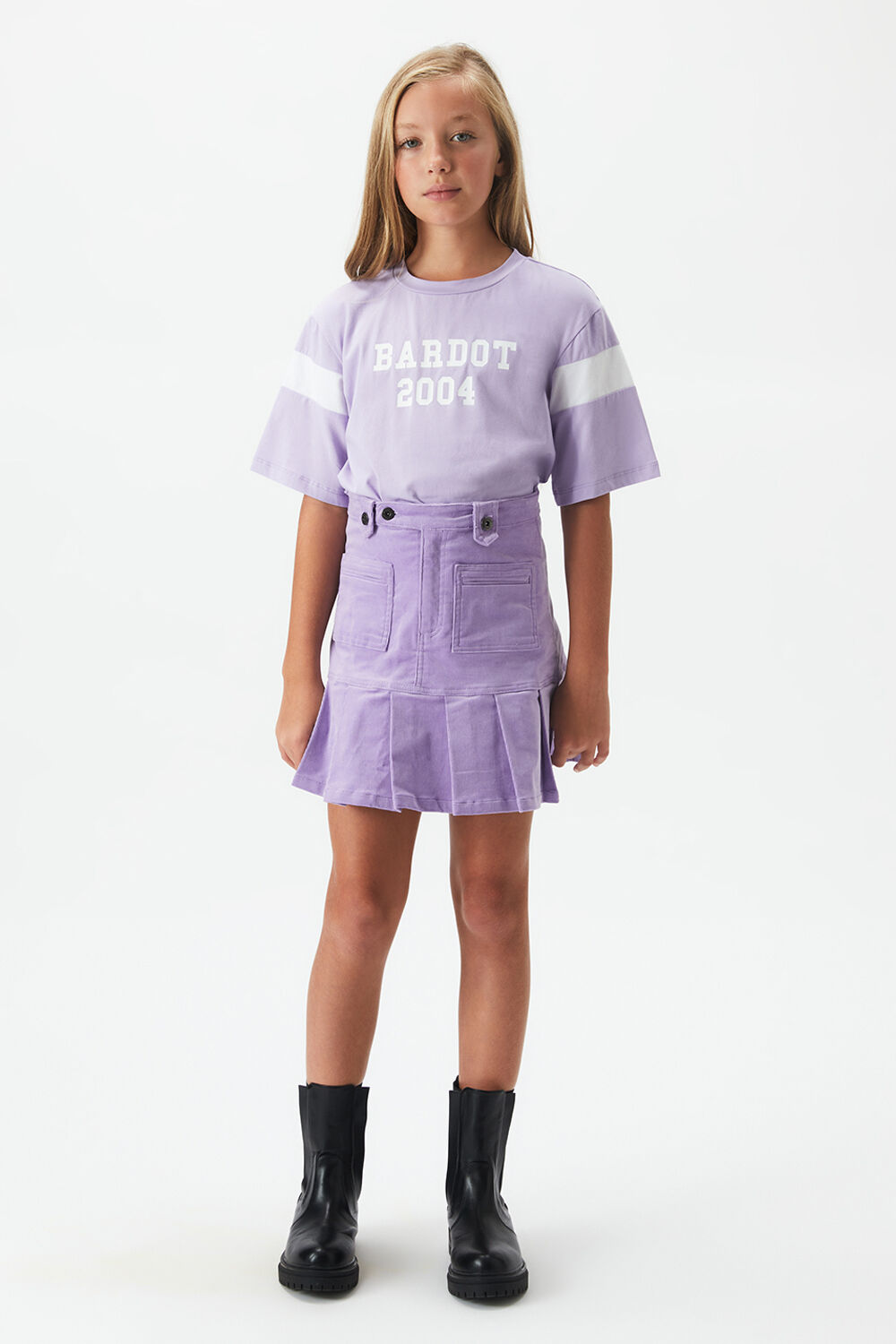 GIRLS KARLA CORD PLEATED SKIRT in colour LILAC CHIFFON