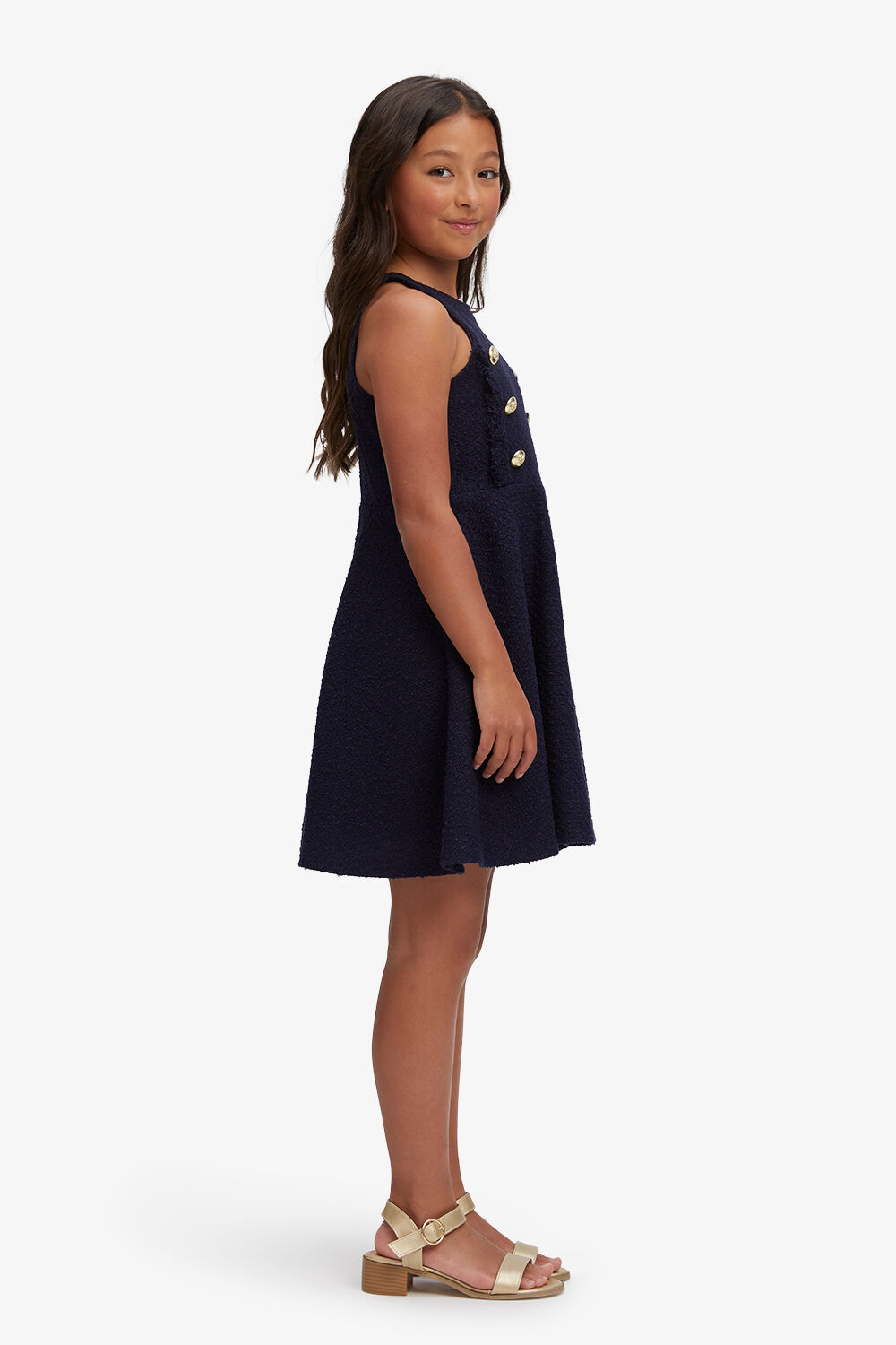 GIRLS SIMA BOUCLE DRESS in colour BLACK IRIS