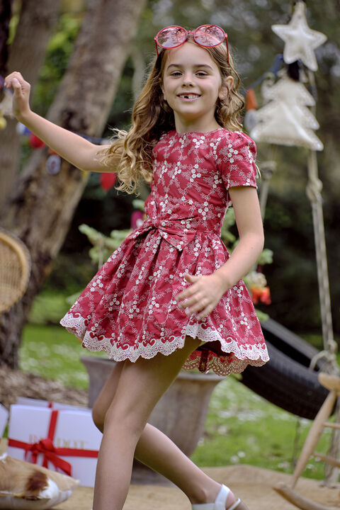 GIRLS NIKITA BRODERIE DRESS in colour RIBBON RED