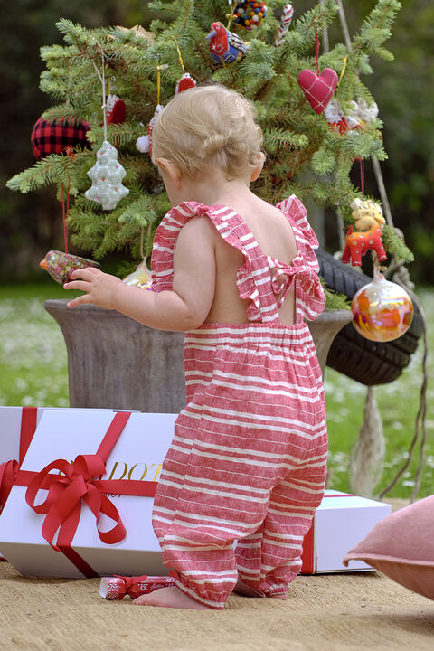 BABY GIRL ESTELLE STRIPE OVERALL in colour TANGO RED