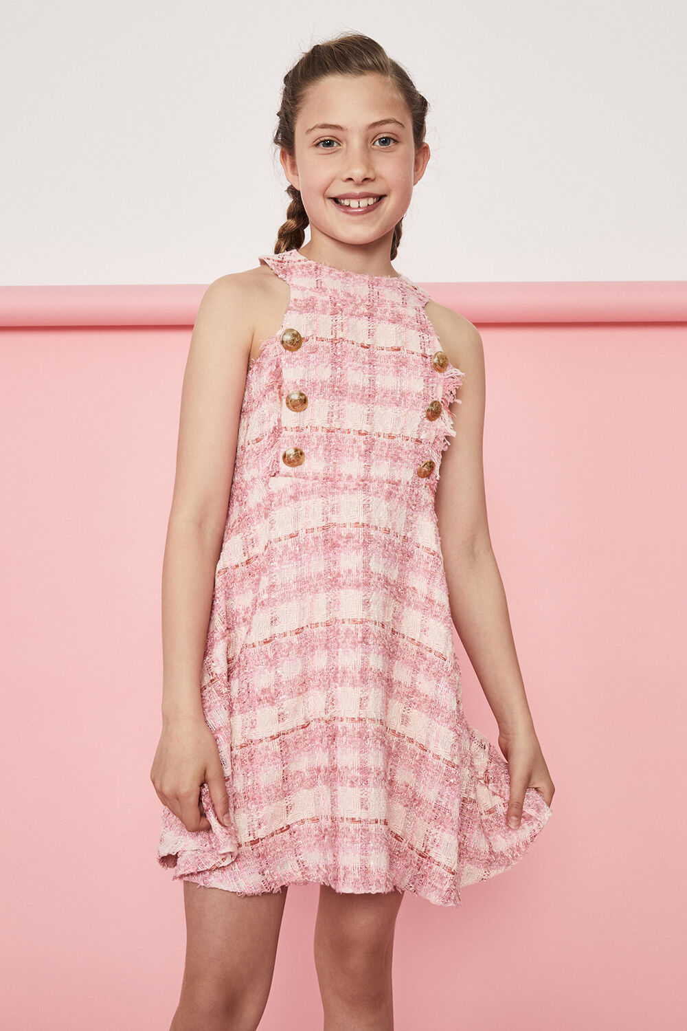 GIRLS ROMA BOUCLE DRESS in colour CAVIAR