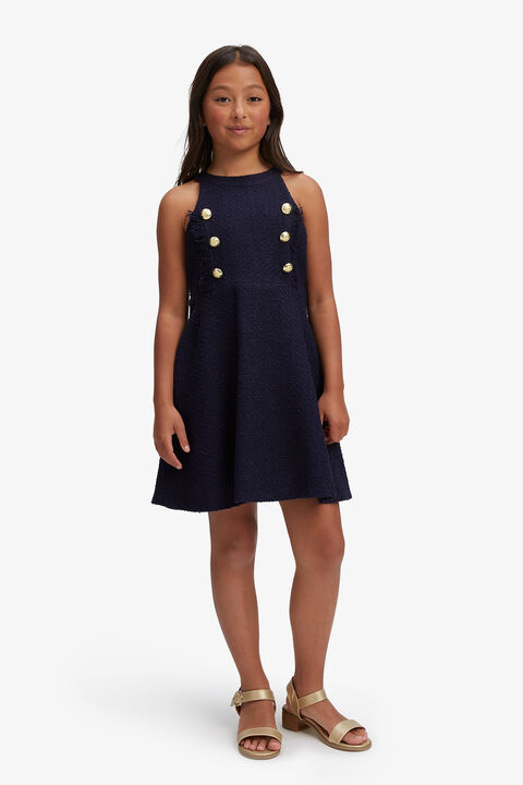 GIRLS SIMA BOUCLE DRESS in colour BLACK IRIS