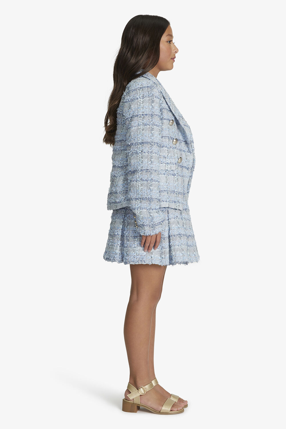 GIRLS ROMA BOUCLE BLAZER in colour CERULEAN