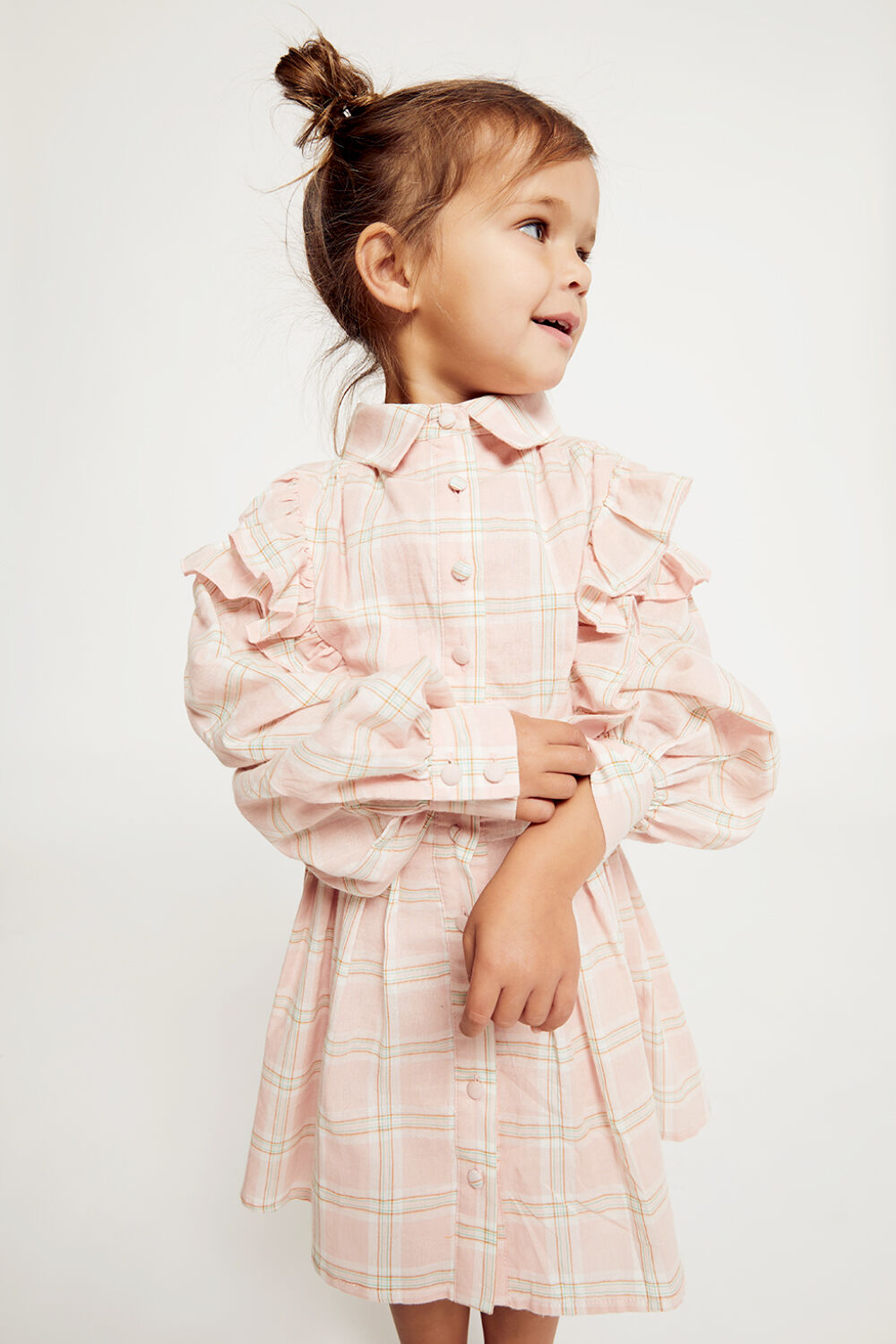 GIRLS LENI CHECK DRESS in colour PEARL