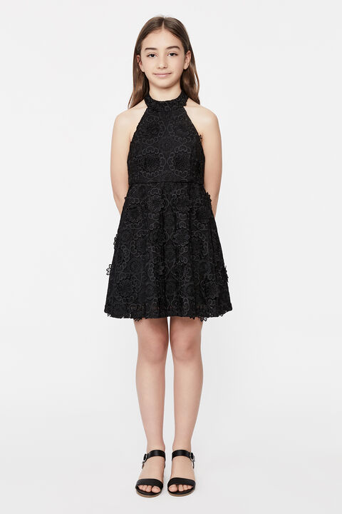 GIRLS VICTORIA WINDFLOWER LACE DRESS in colour CAVIAR