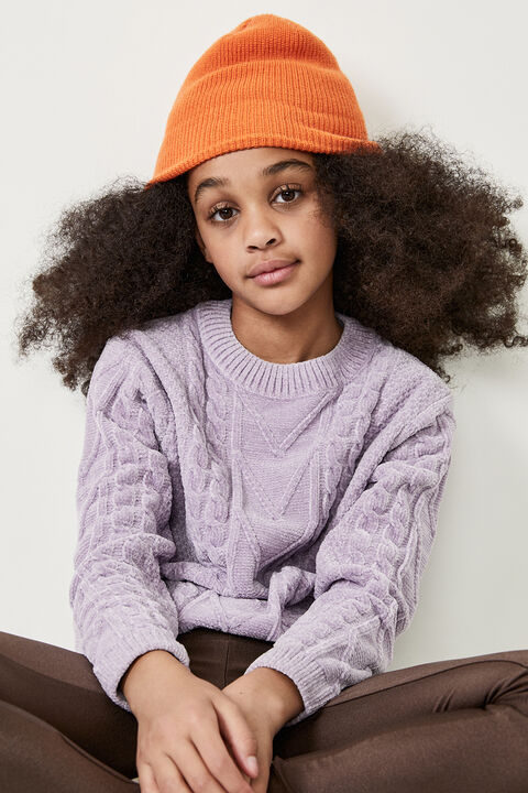 GIRLS STELLA CABLE KNIT SWEATER in colour LILAC CHIFFON