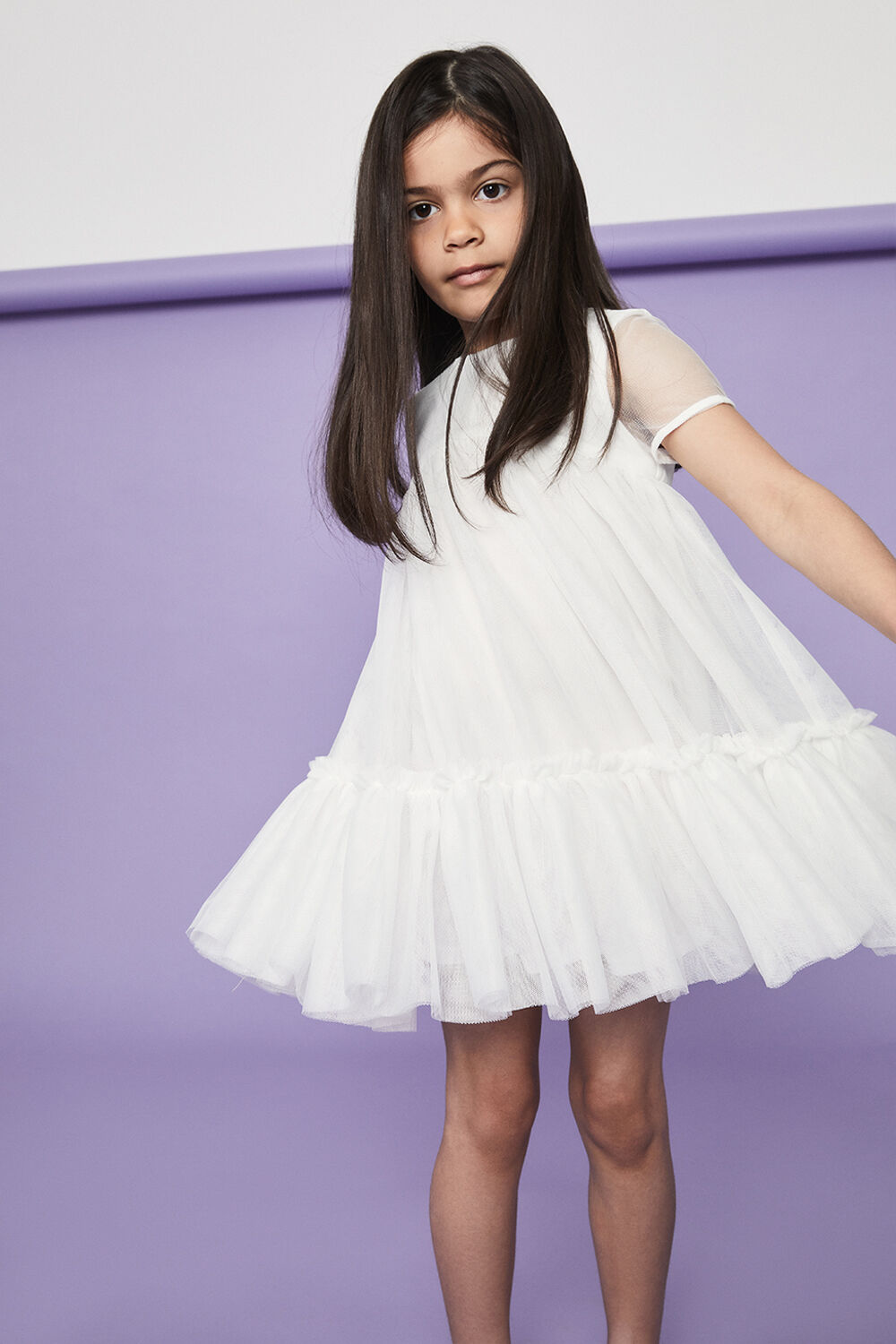 GIRLS ALLY TIERED MESH DRESS in colour BRIGHT WHITE
