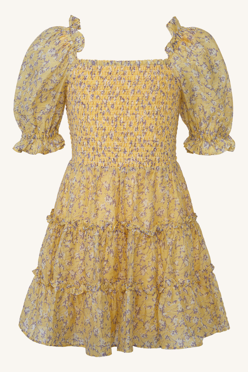 GIRLS TIERED FLORAL DRESS in colour PASTEL YELLOW
