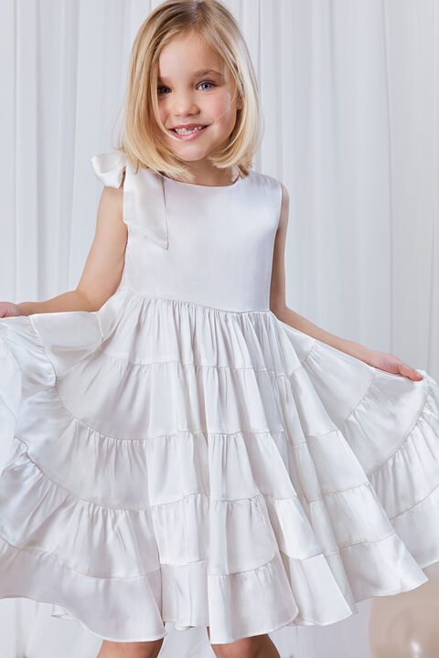 GIRLS ANJA TIERED DRESS in colour CLOUD DANCER