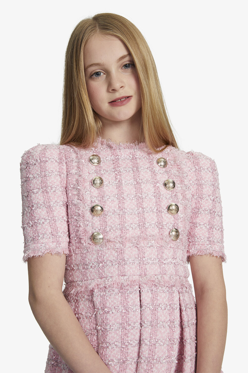 GIRLS BRIELLE BOUCLE DRESS in colour SACHET PINK