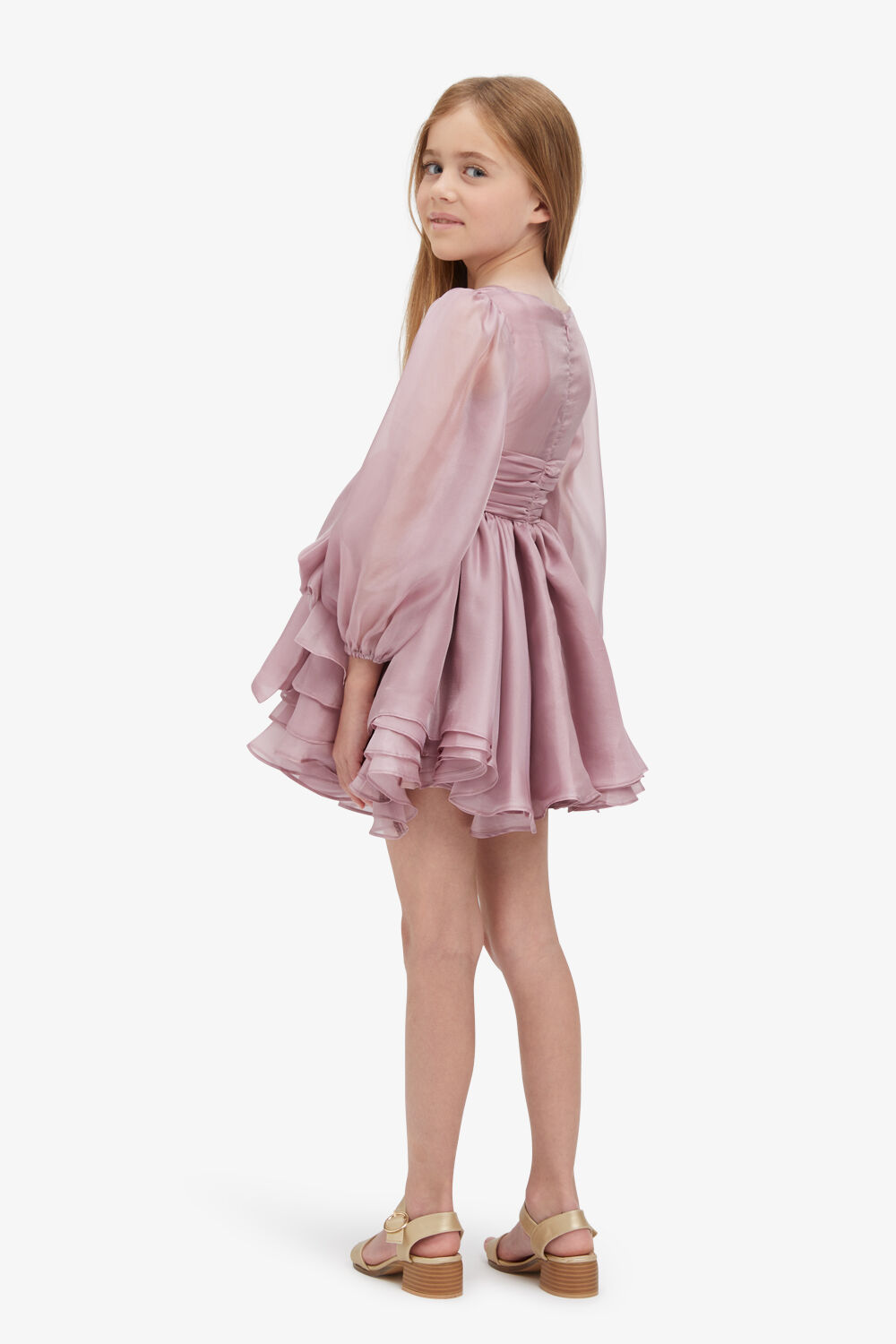 GIRLS ENYA ORGANZA MINI DRESS in colour MELLOW ROSE