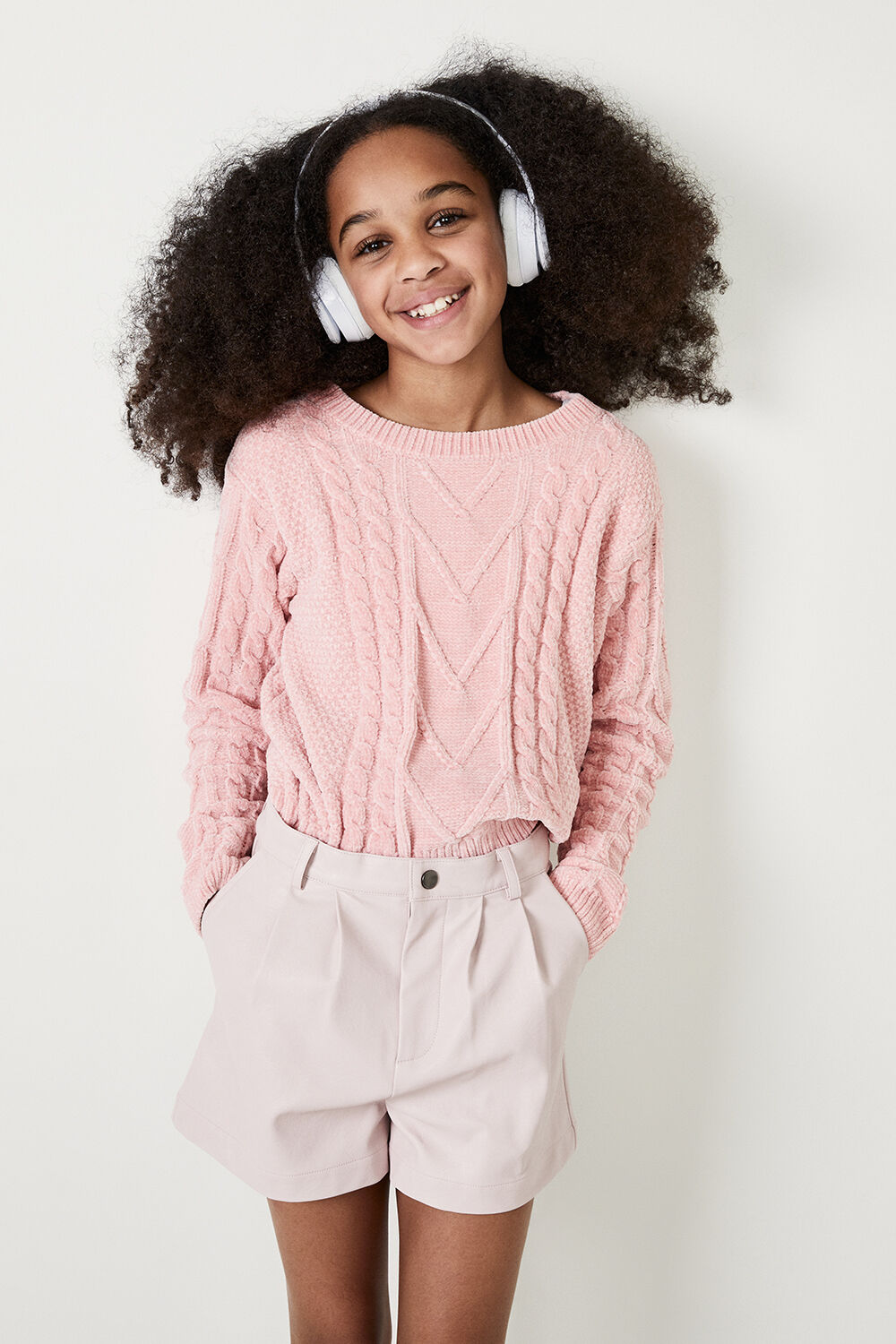 GIRLS STELLA CABLE KNIT SWEATER in colour PALE DOGWOOD