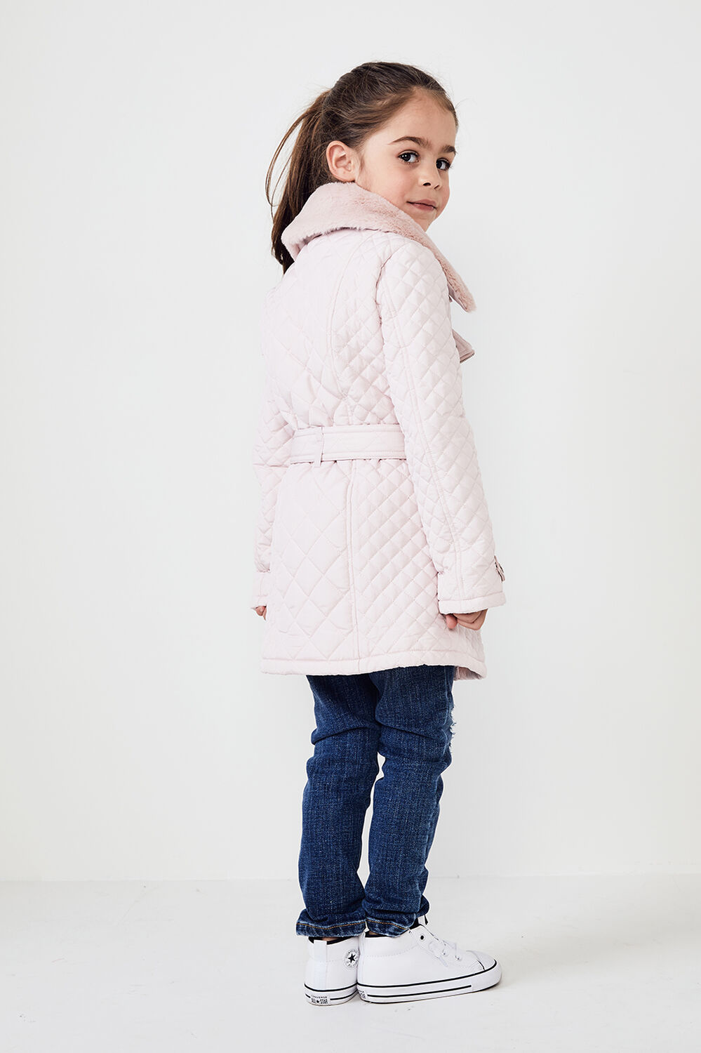 JUNIOR GIRL GRACE QUILTED COAT in colour PRIMROSE PINK