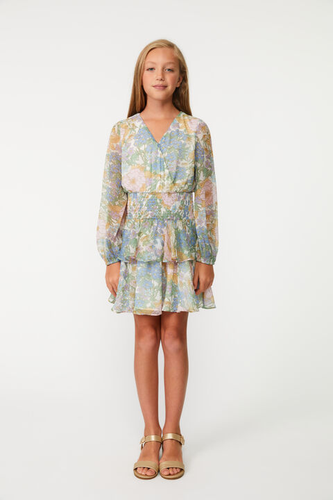 GIRLS BELLA FLORAL SHIRRED DRESS in colour DRESS BLUES