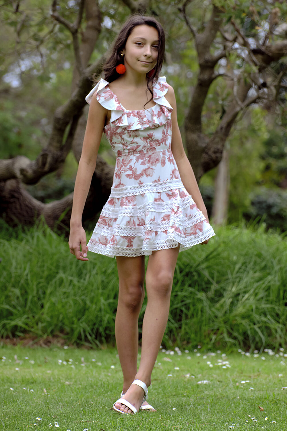 GIRLS MISSY FLORAL DRESS in colour TOMATO