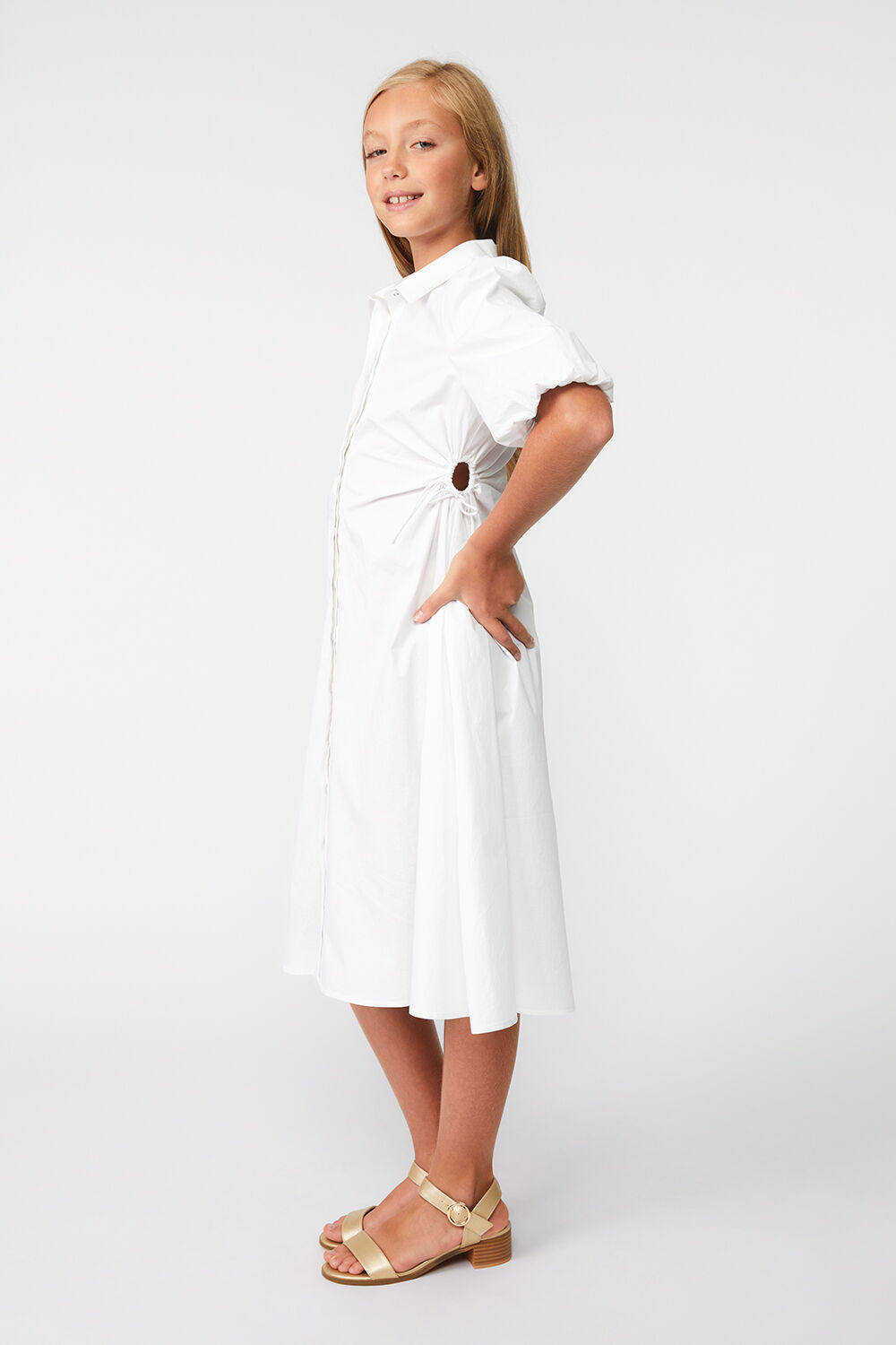 GIRLS CUT OUT MIDI SHIRT DRESS in colour BRIGHT WHITE