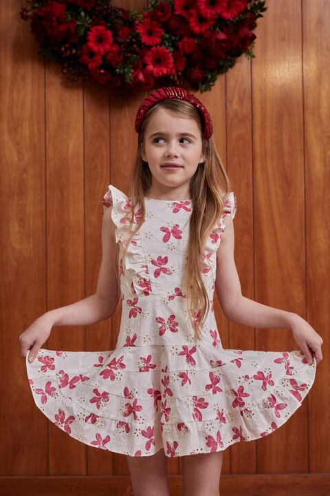 GIRLS SADIE BRODERIE MINI DRESS in colour WILD ORCHID
