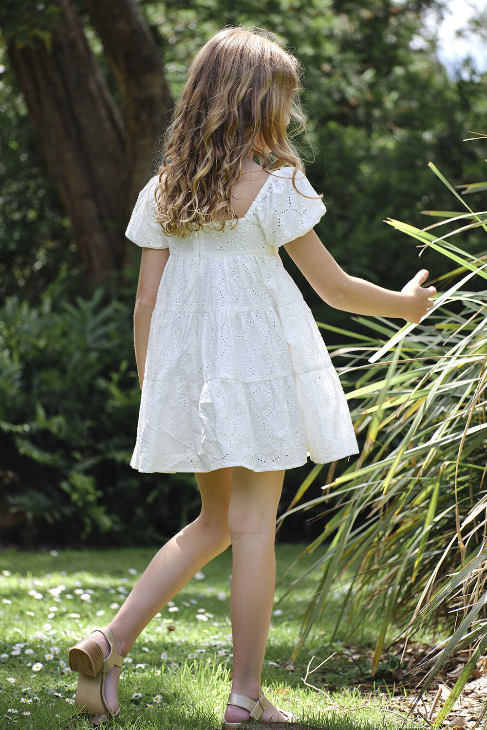 GIRLS sofia broderie mini dress in colour BRIGHT WHITE