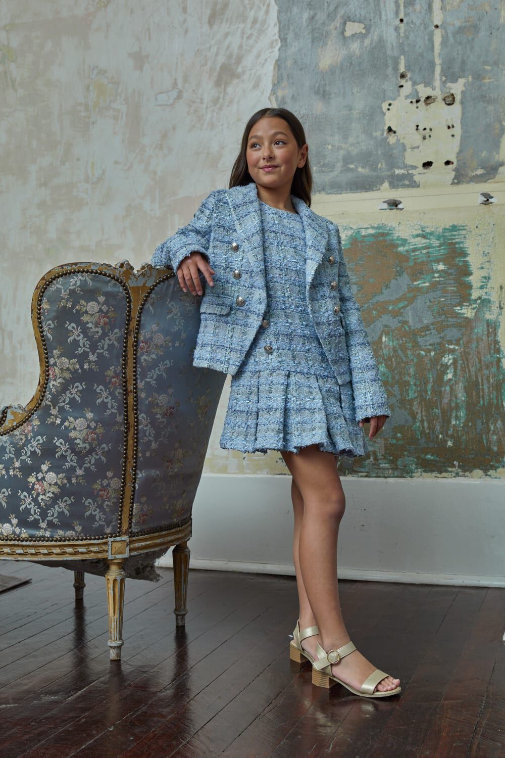 GIRLS MIAMI BOUCLE DRESS in colour CLASSIC BLUE