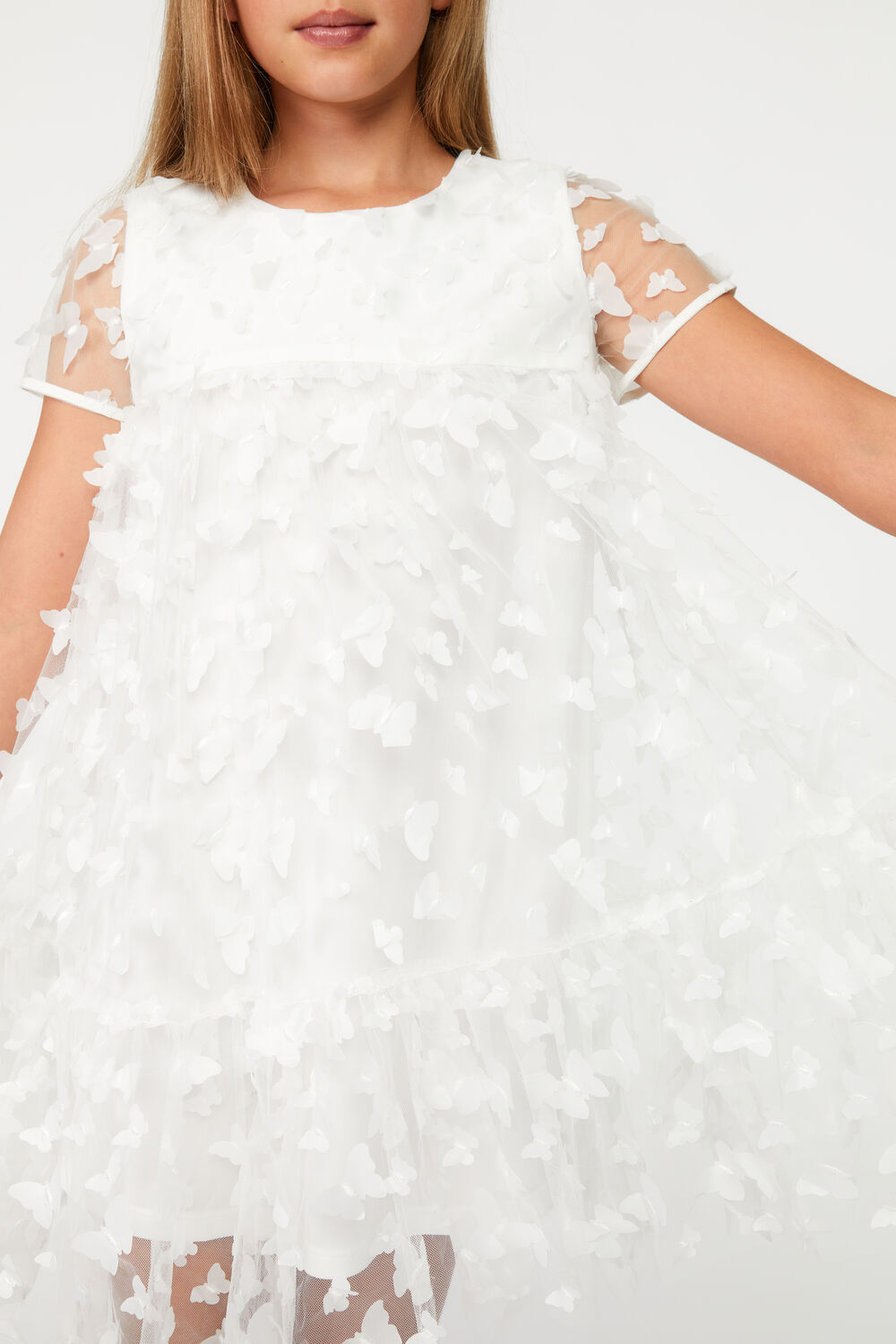 GIRLS BUTTERFLY TIERED DRESS in colour CLOUD DANCER