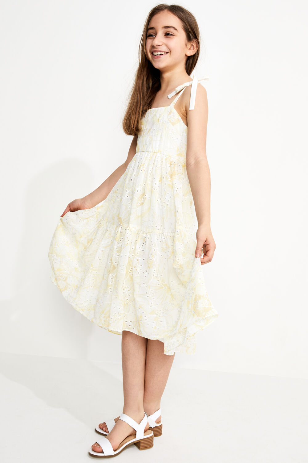 Junior Girl Tiered Floral Maxi Dress in Lemon Fl