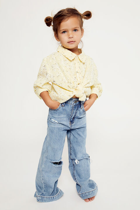 GIRLS EMBROIDERED FLORAL BLOUSE in colour PASTEL YELLOW