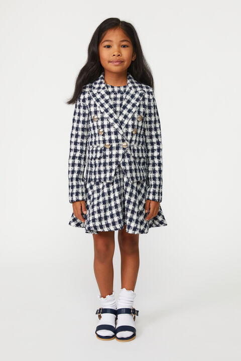 Girls CHECK BOUCLE BLAZER in colour DRESS BLUES