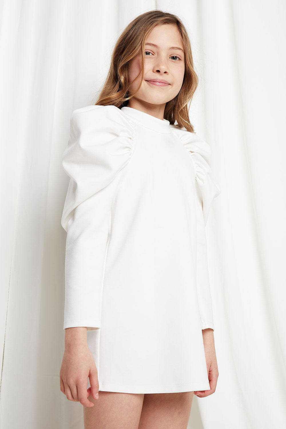Tween Girl Lola Puff Sleeve Shift Dress in Ivory