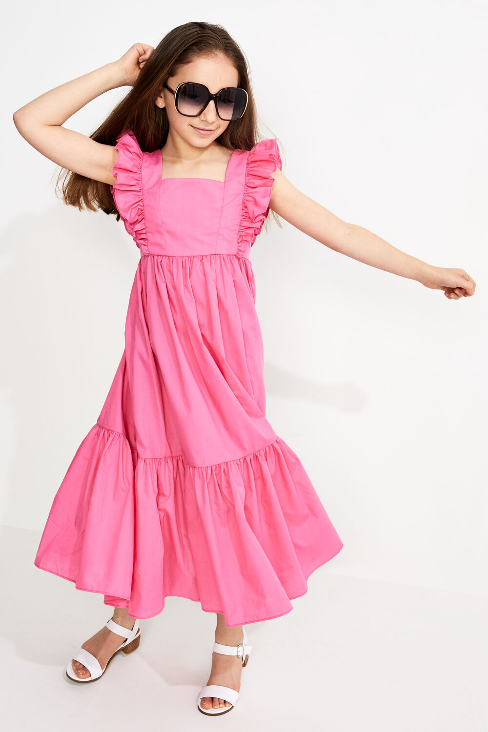 JUNIOR GIRL TIERED MAXI FRILL DRESS in colour FUCHSIA PURPLE