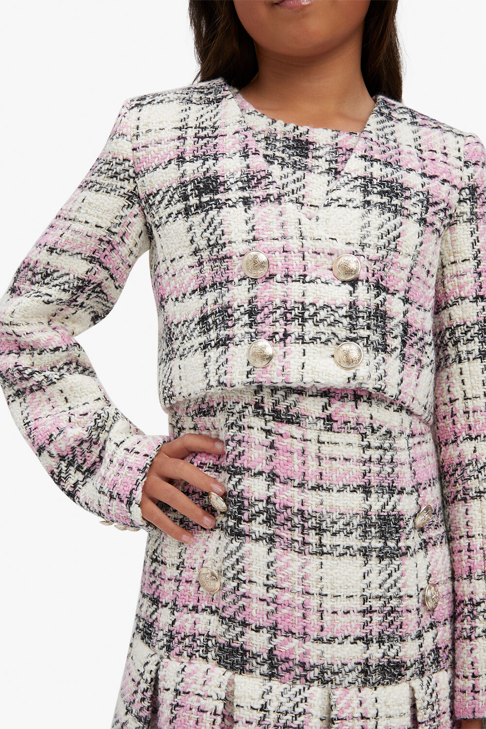 GIRLS THEKLA BOUCLE BLAZER in colour HOT PINK