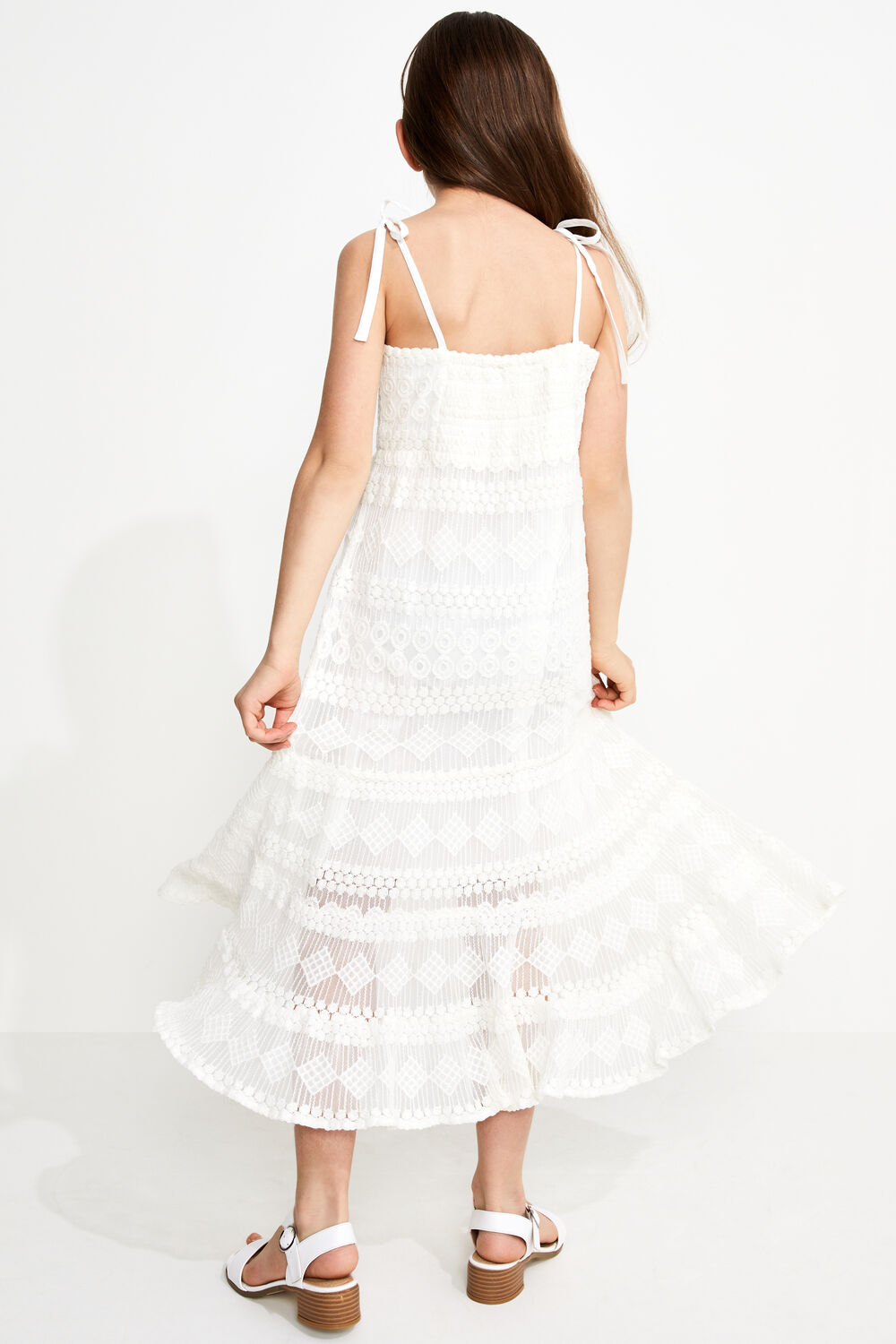 TWEEN GIRL PAIGE EMBROIDERY MESH MAXI DRESS in colour CLOUD DANCER