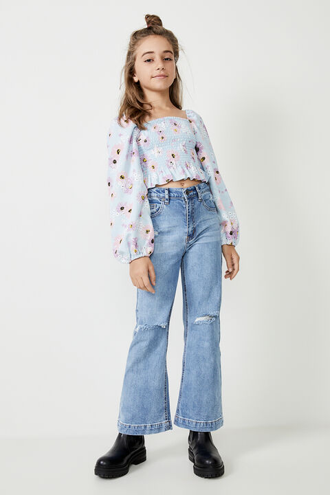 GIRLS ELLA BRODERIE TOP in colour CLEMATIS BLUE