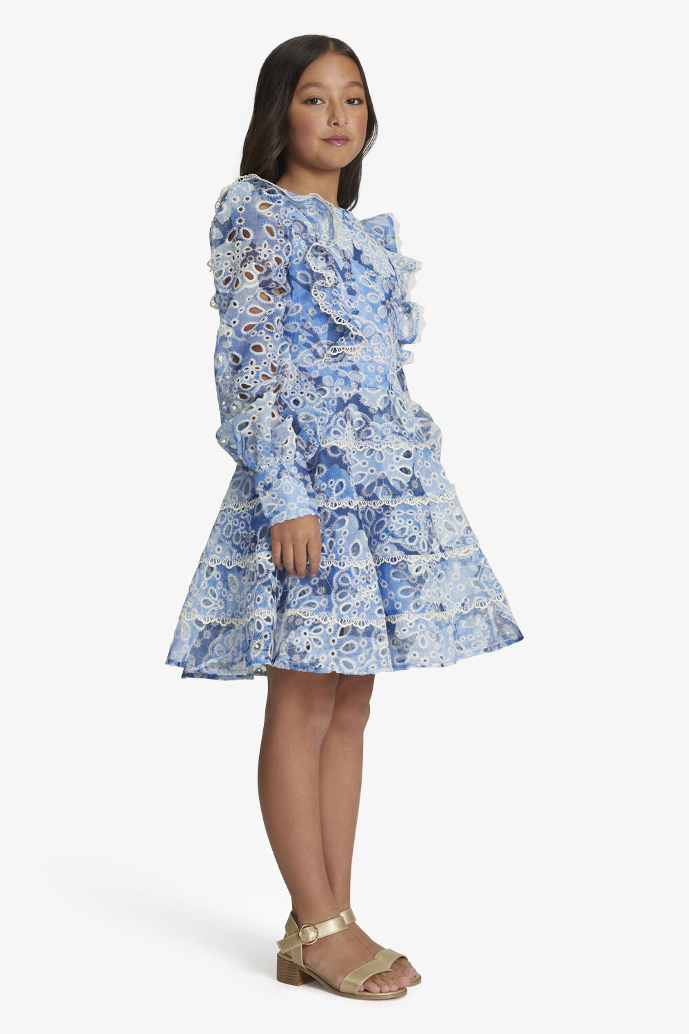 GIRLS ODETTE MINI DRESS in colour CERULEAN