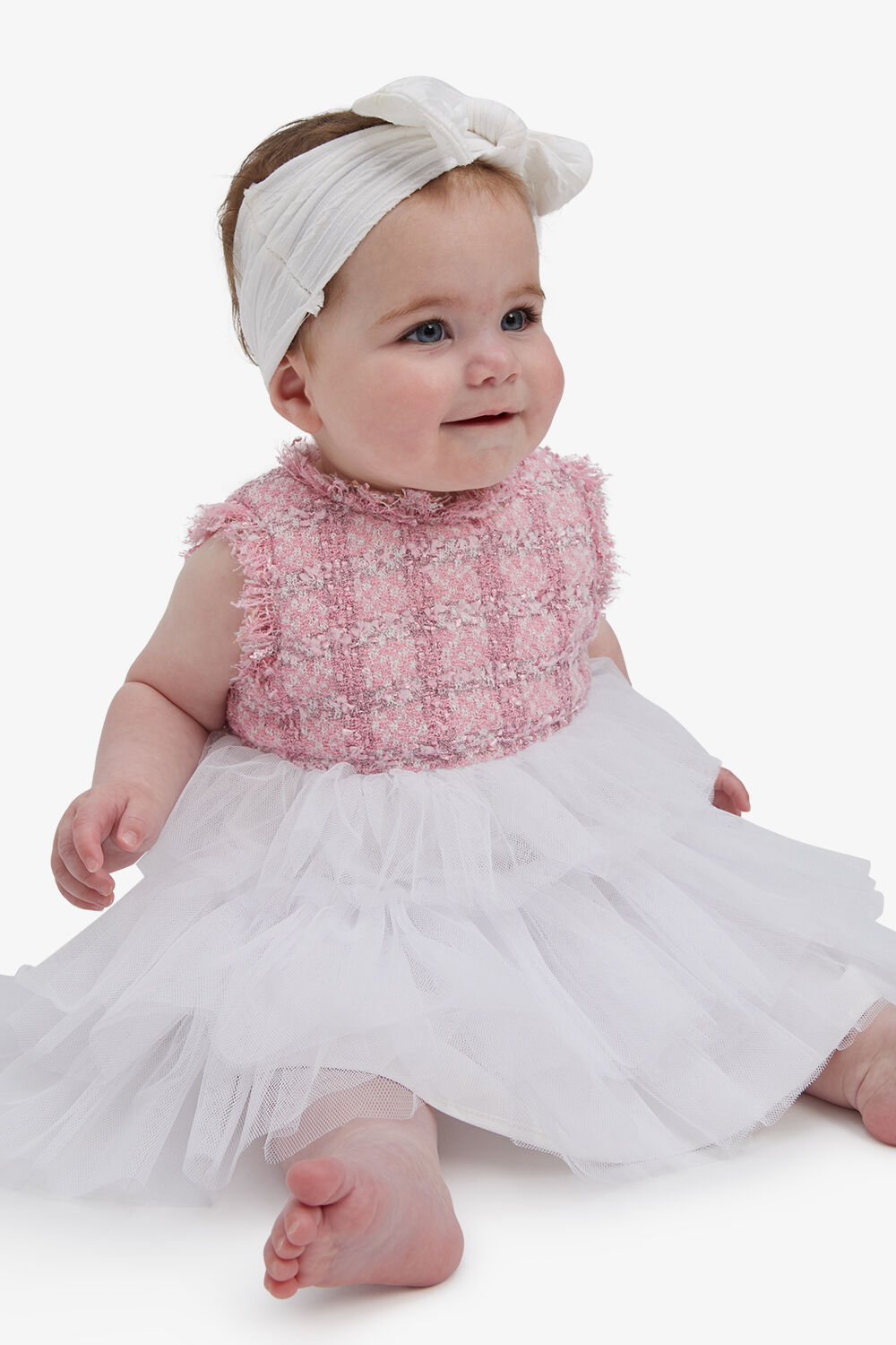 BABY GIRL INDIA BOUCLE DRESS in colour SACHET PINK