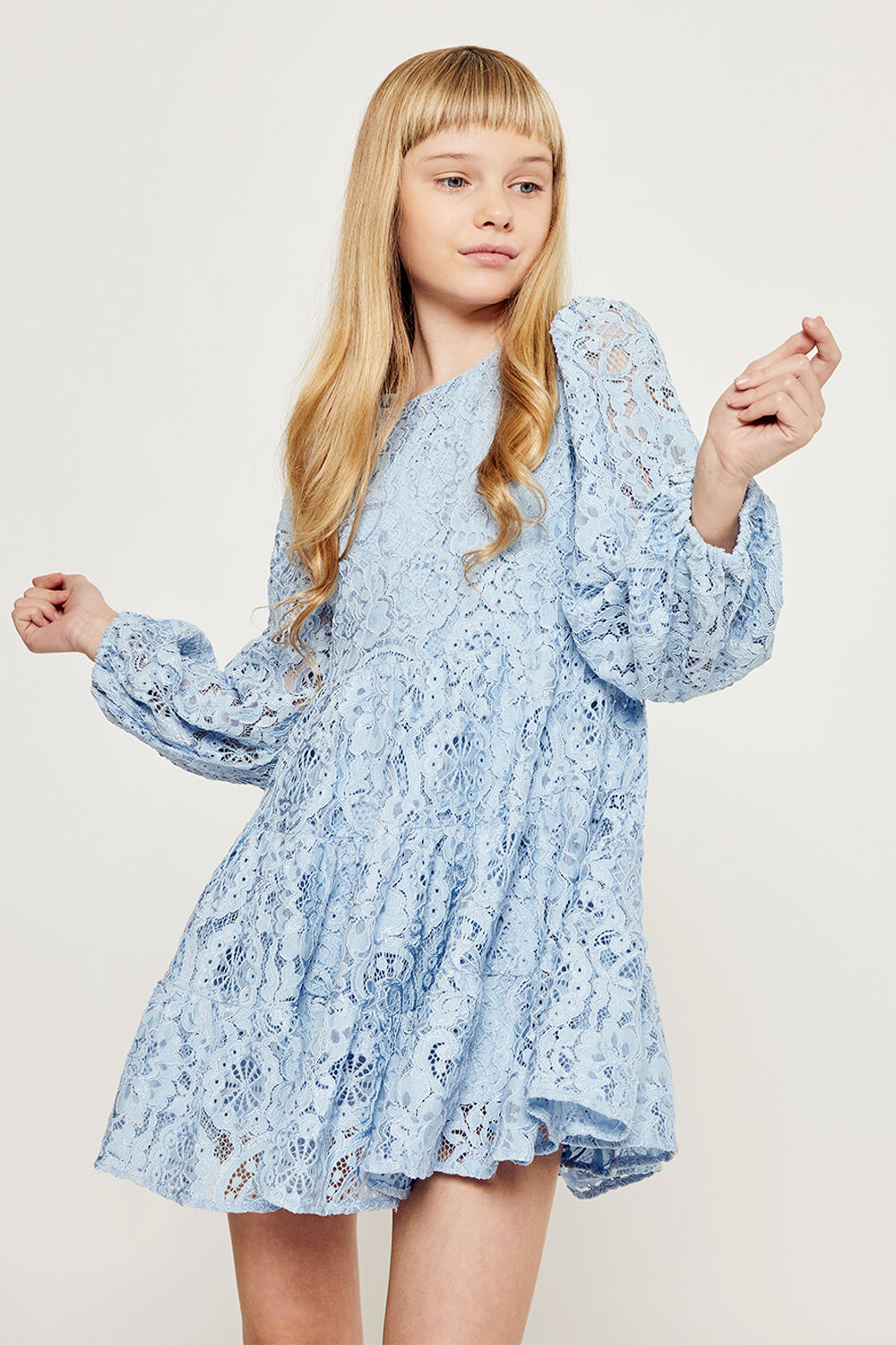 GIRLS ELLA LACE DRESS in colour DUSTY BLUE