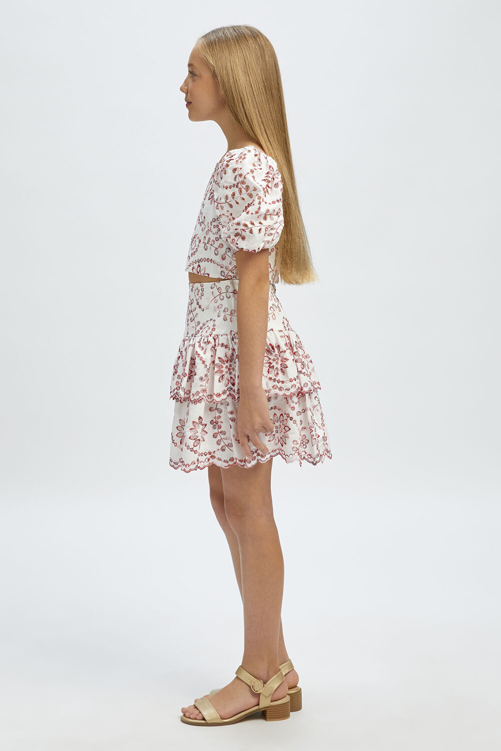 GIRLS AMELIA BRODERIE TOP in colour POINSETTIA