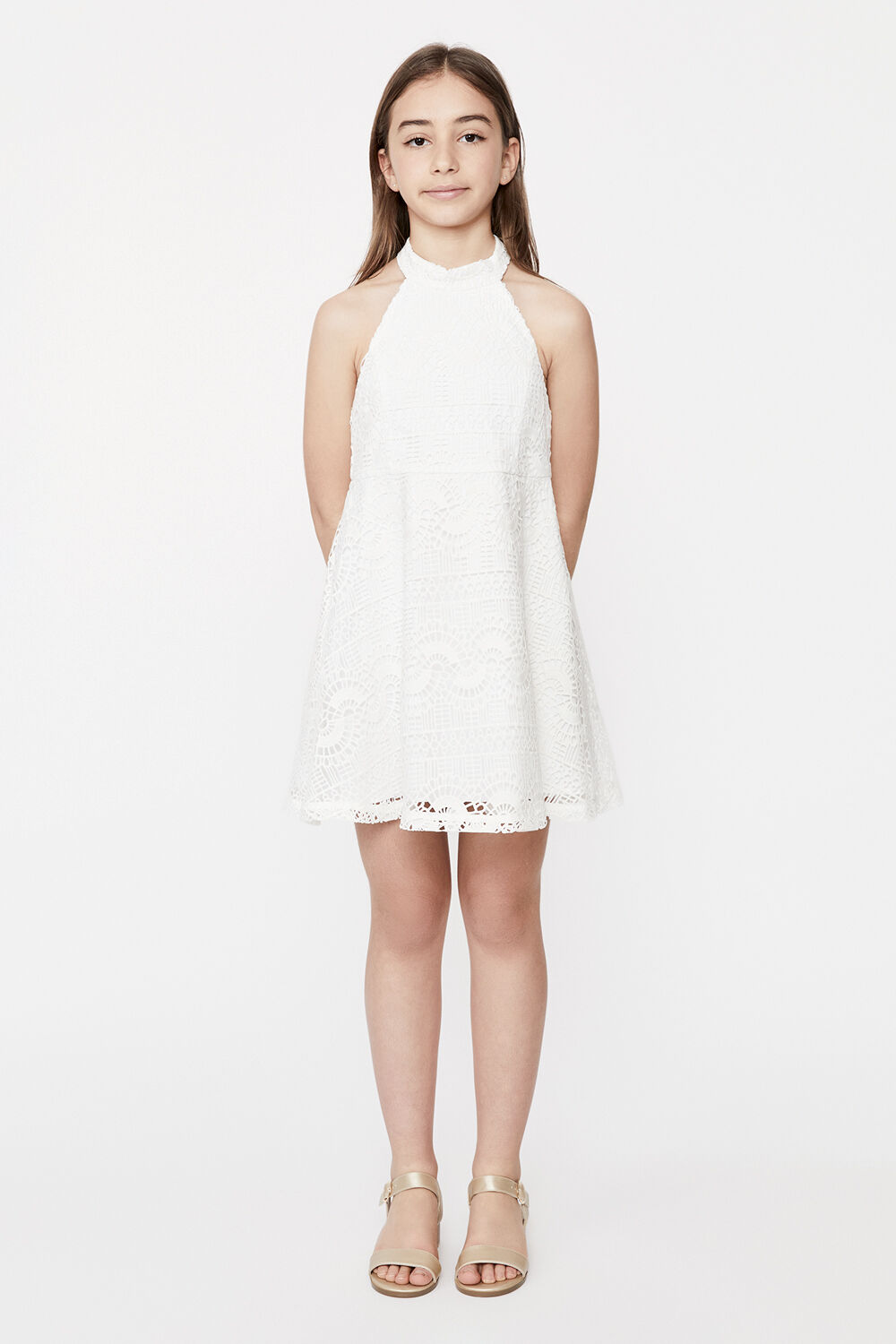 GIRLS VICTORIA FAN LACE DRESS in colour CLOUD DANCER